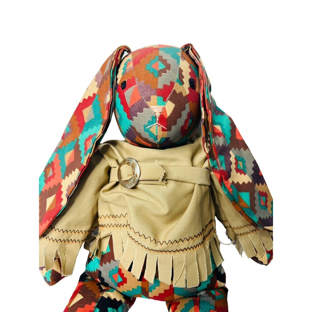 Vtg Handmade Plush bunny rabbit doll southwestern aztec fabric gorgeous jacket